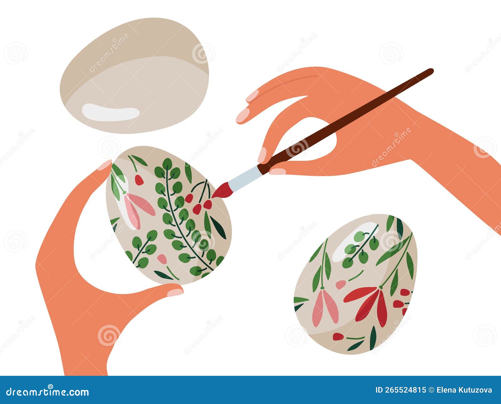 Easter Preparations. Human Hands Coloring Easter Egg with Paint Brush