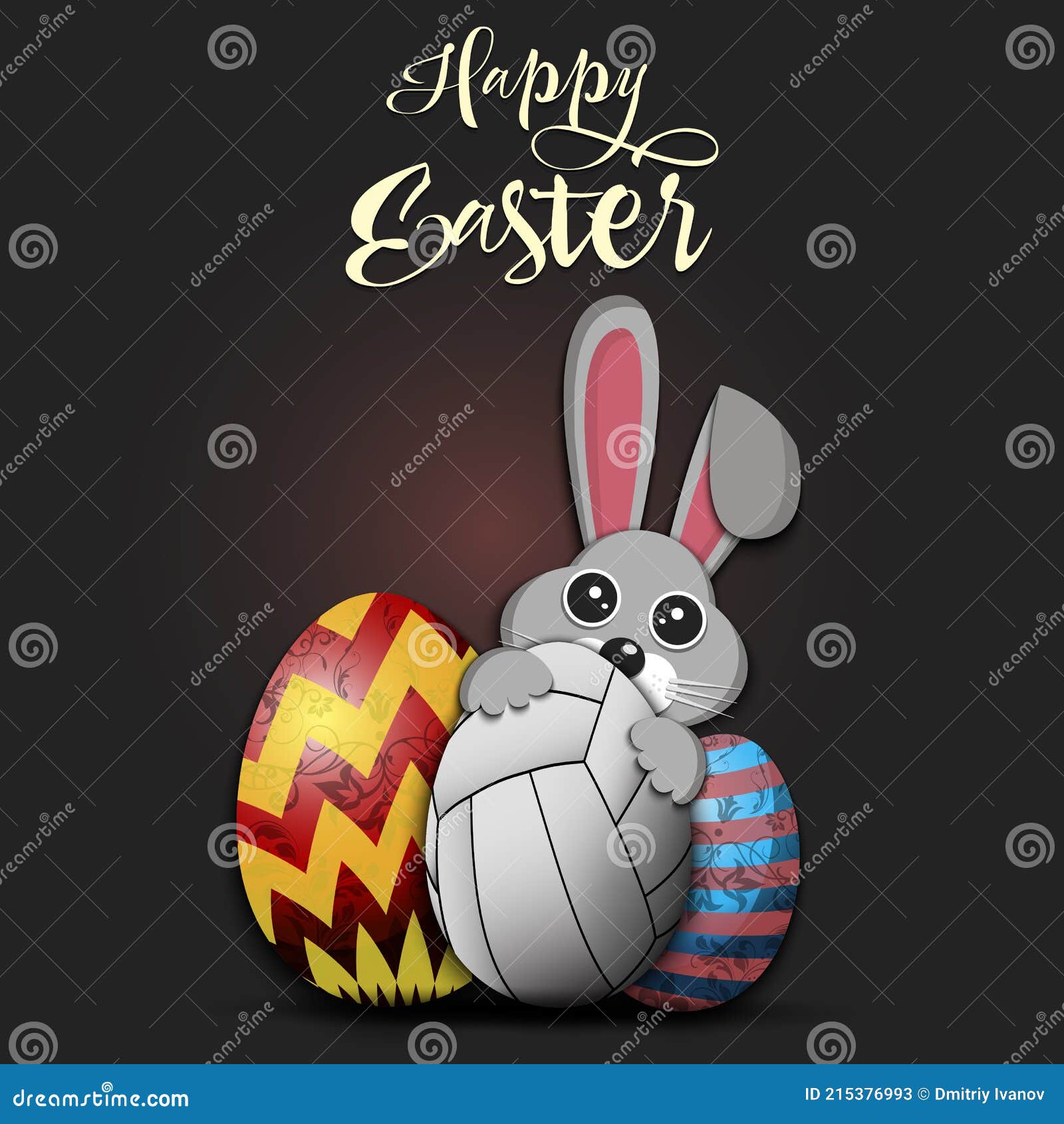 Easter Rabbit with Egg Shaped Volleyball Ball Stock Vector