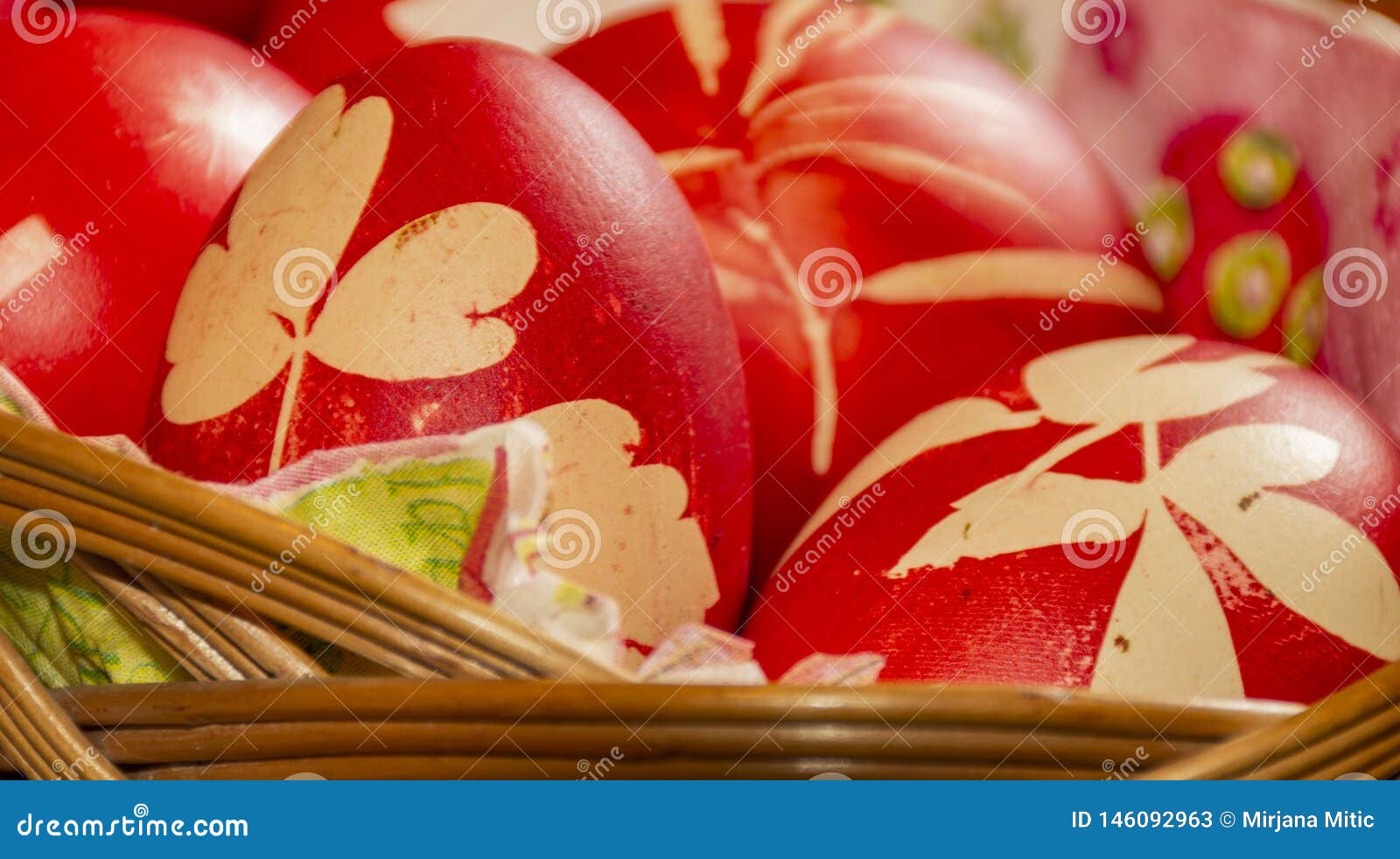 Easter red eggs in basket stock image. Image of pink 146092963