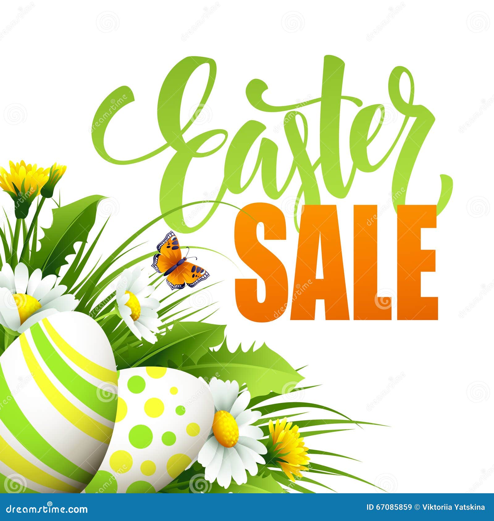 Easter Sale Background with Eggs and Spring Flower. Vector Illustration