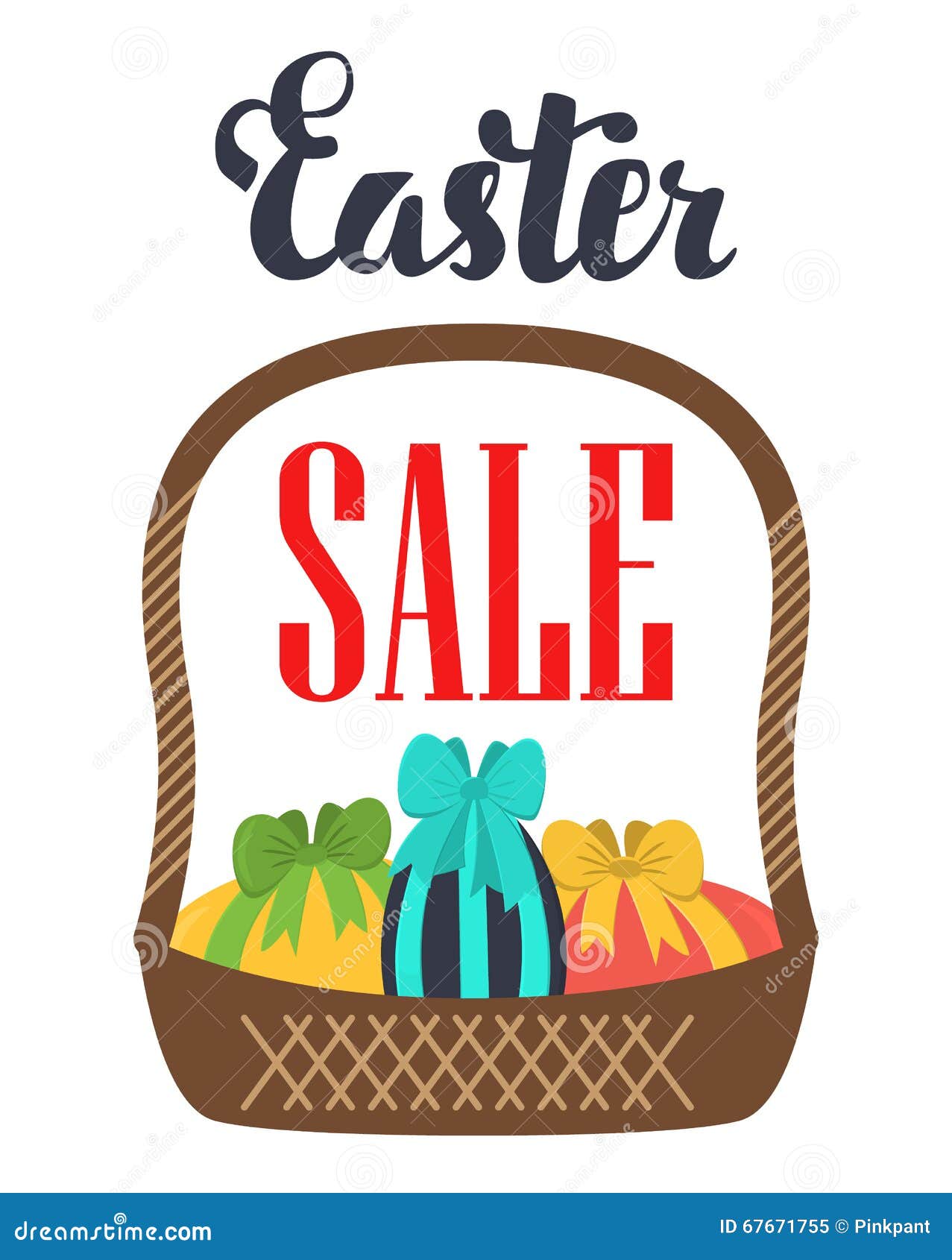 Easter Sale. Promotional Poster Basket with Easter Eggs. Stock Vector