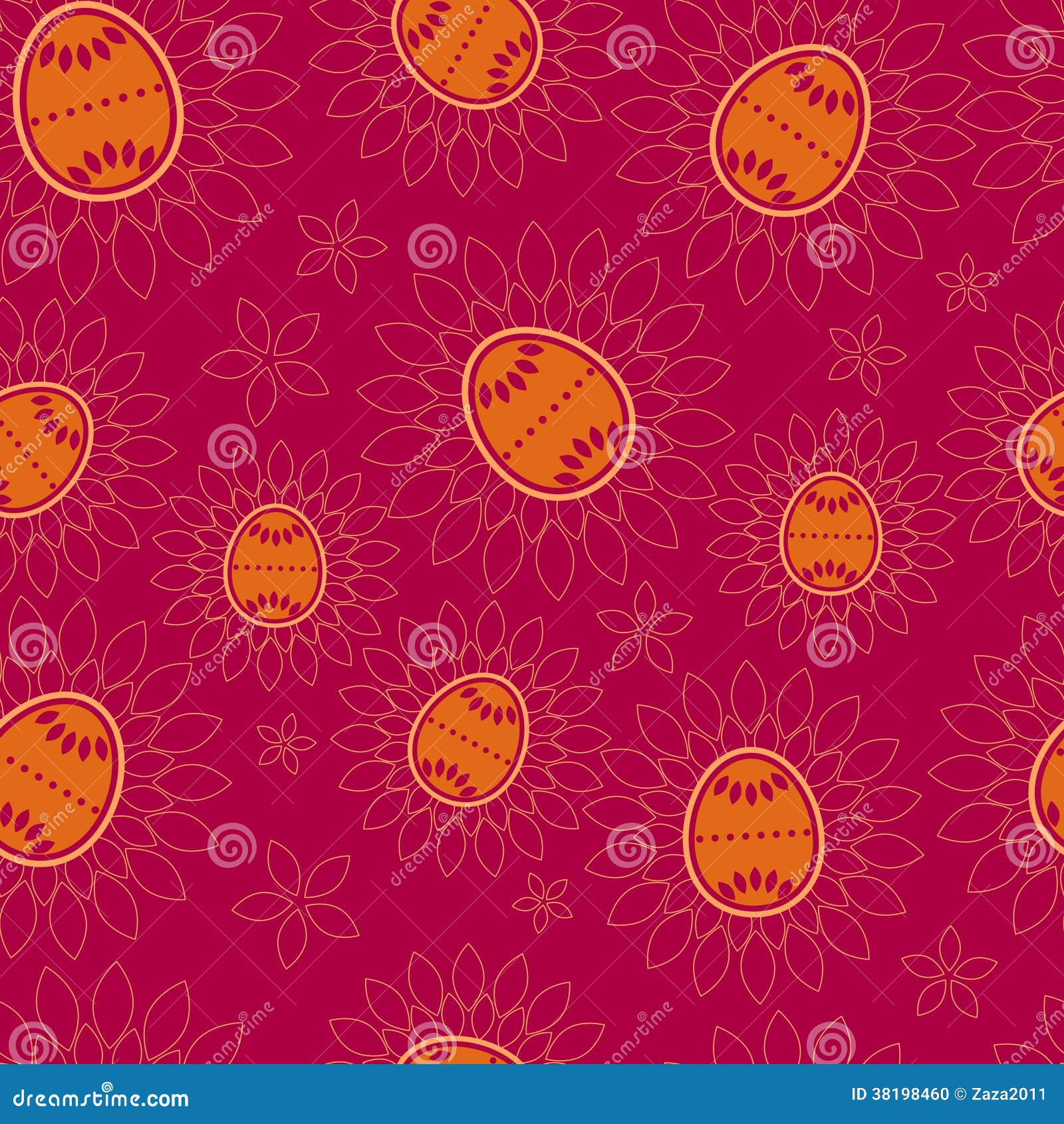 Easter seamless pattern with eggs and flowers