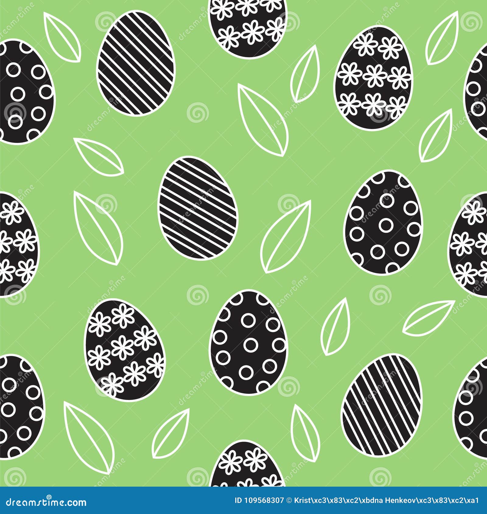 Easter Seamless Vector Background, Cute Outline Black and White Stock