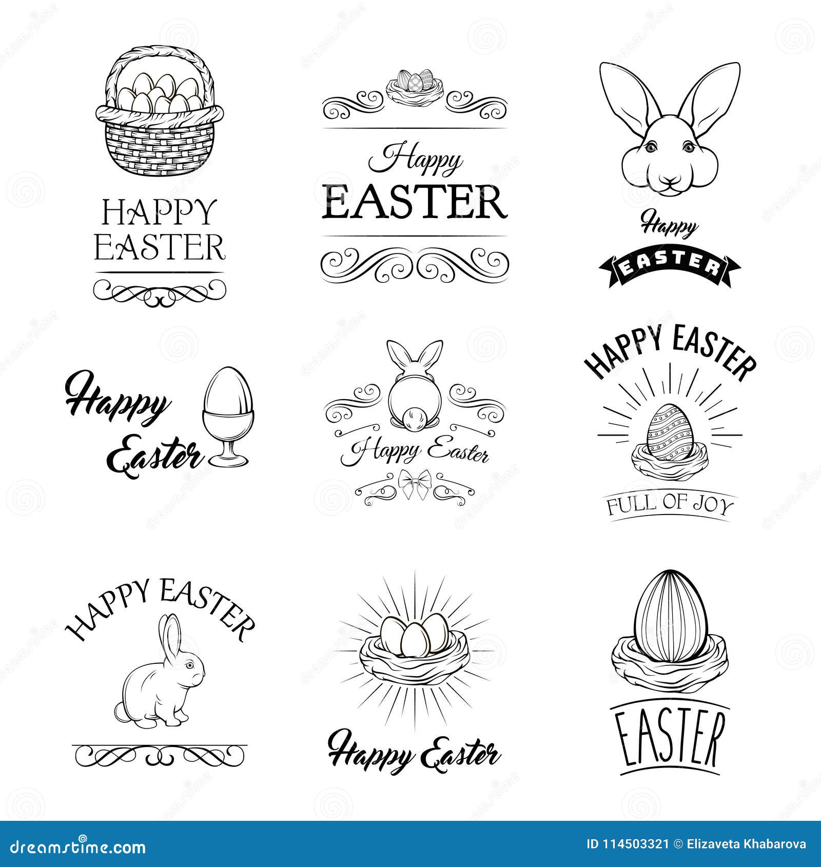 Download Easter Set. Eggs, Bird Nest, Bunny, Egg Holder. Easter Symbols. Swirls, Decoration. Vector ...