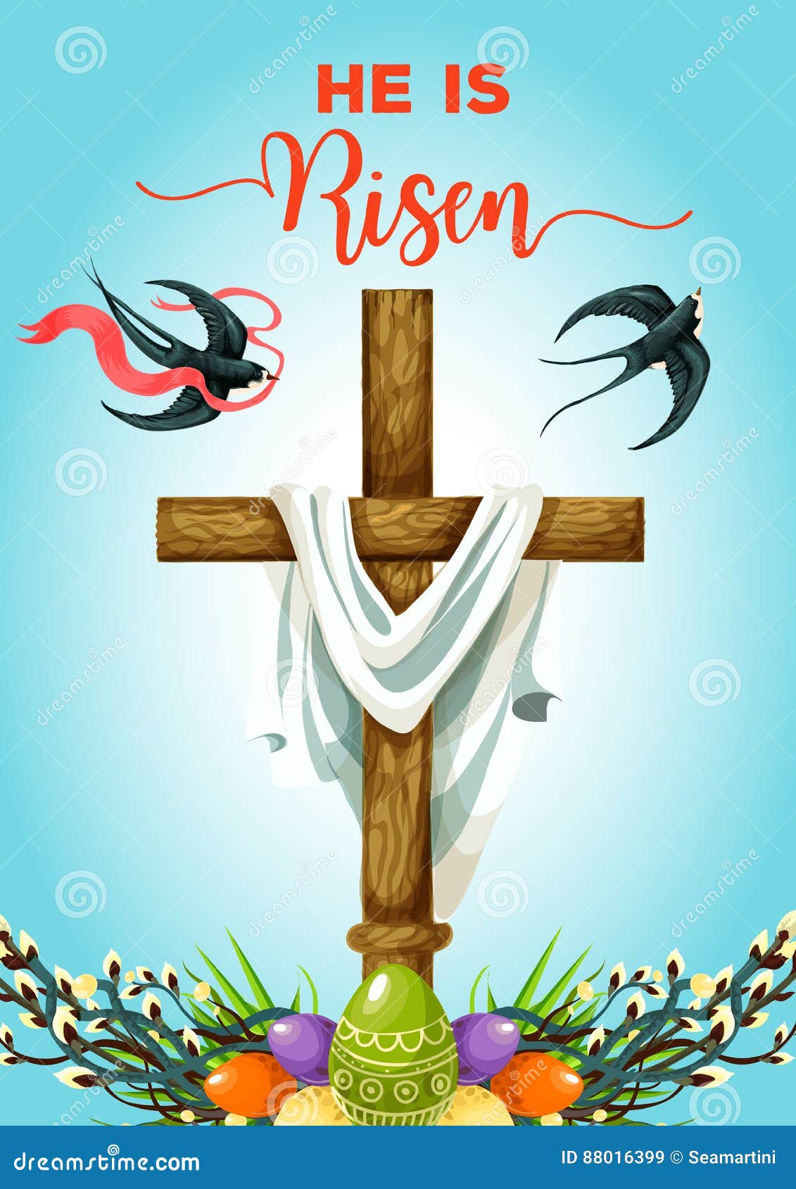 Easter Sunday Cross with Eggs Greeting Card Stock Vector - Illustration of  holy, church: 88016399