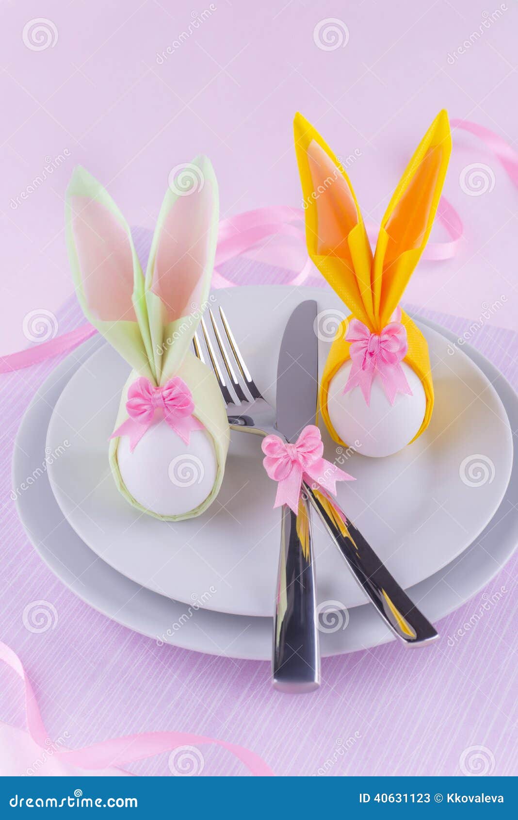 Easter Table Set with Eggs in Bunny Napkins Stock Image Image of napkin, lunch 40631123