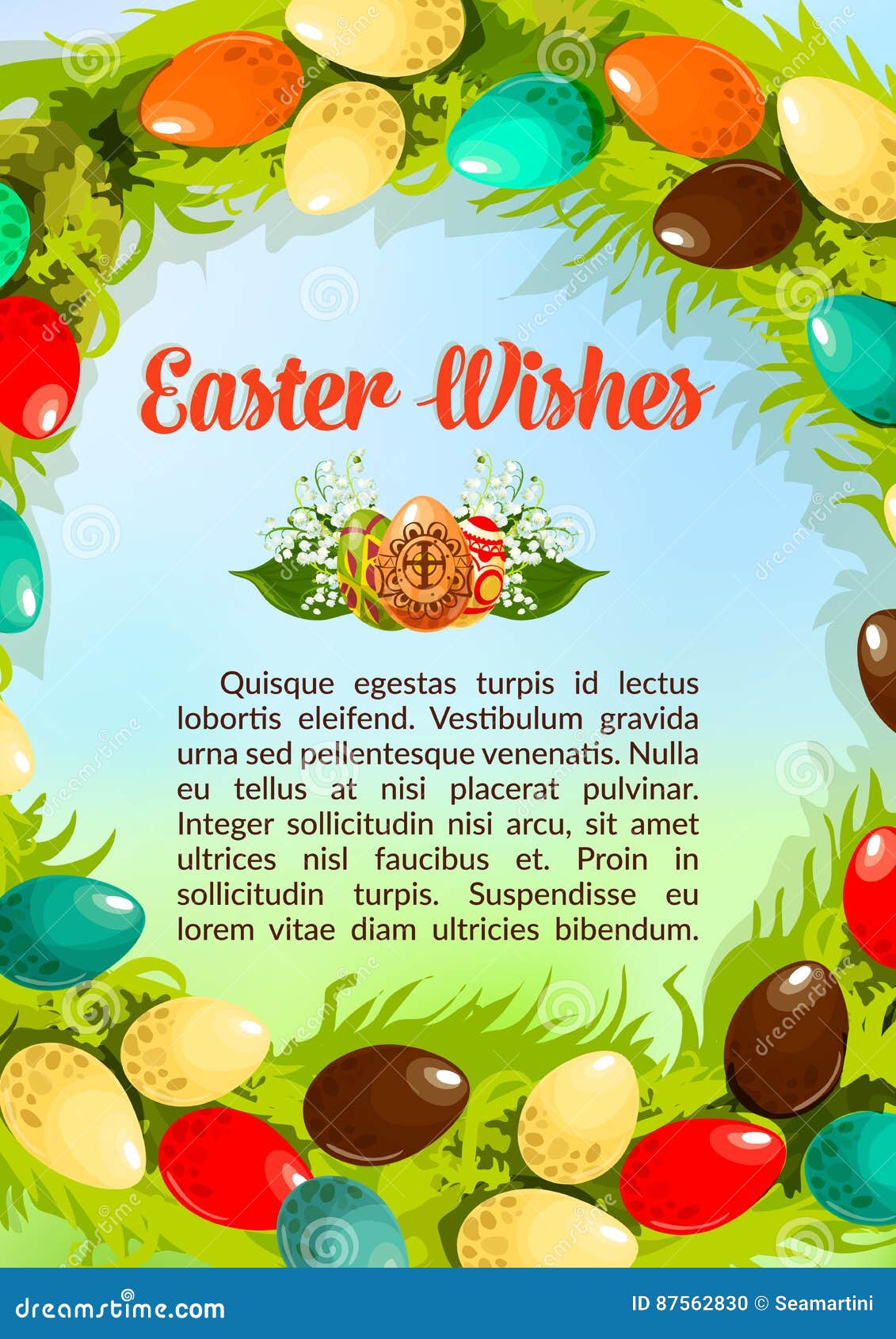 Easter Wishes Paschal Eggs Vector Poster Template Stock Vector ...