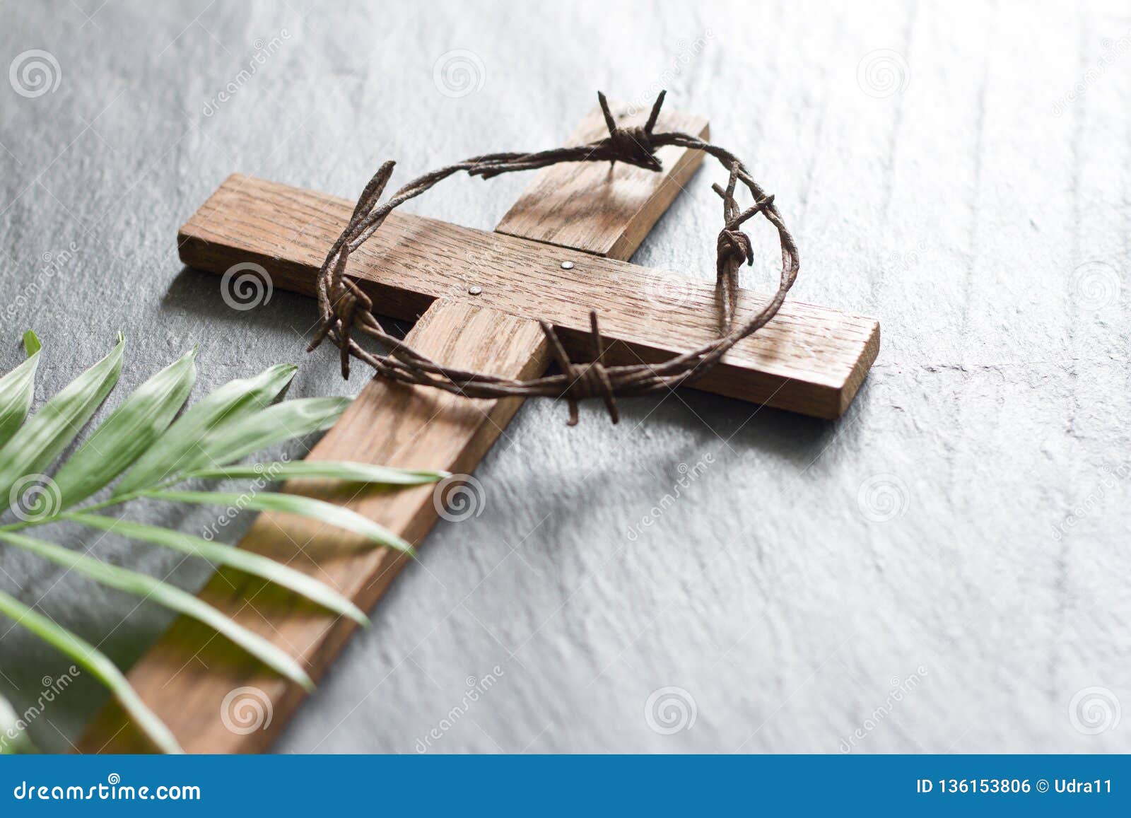 easter wooden cross on black marble background religion abstract palm sunday concept