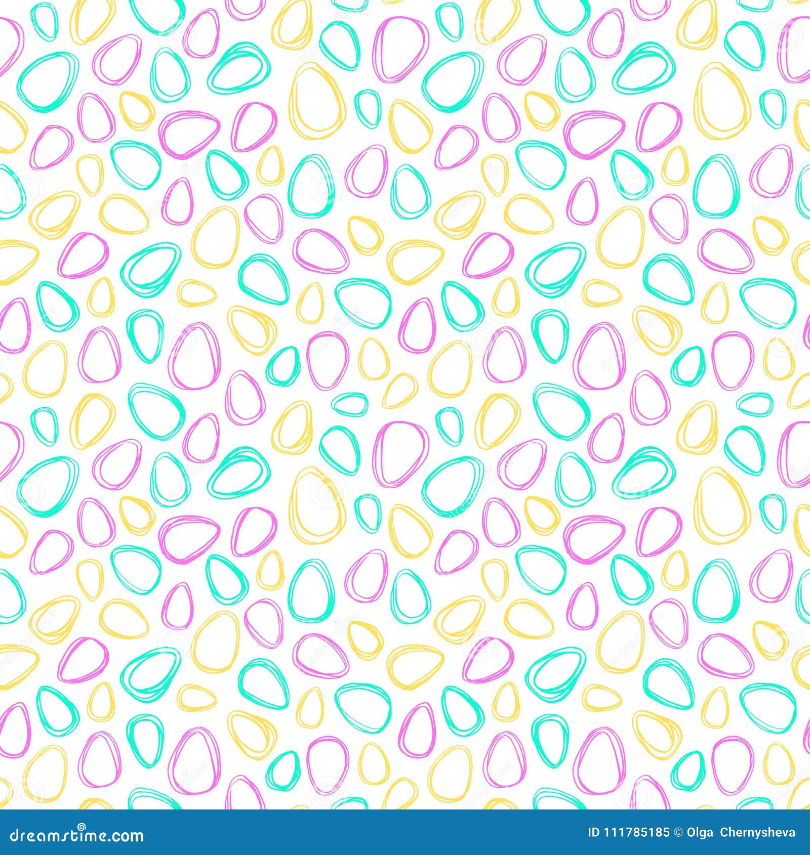 Pattern with Eggs, Blue and Green Colors, Drawn with Watercolor