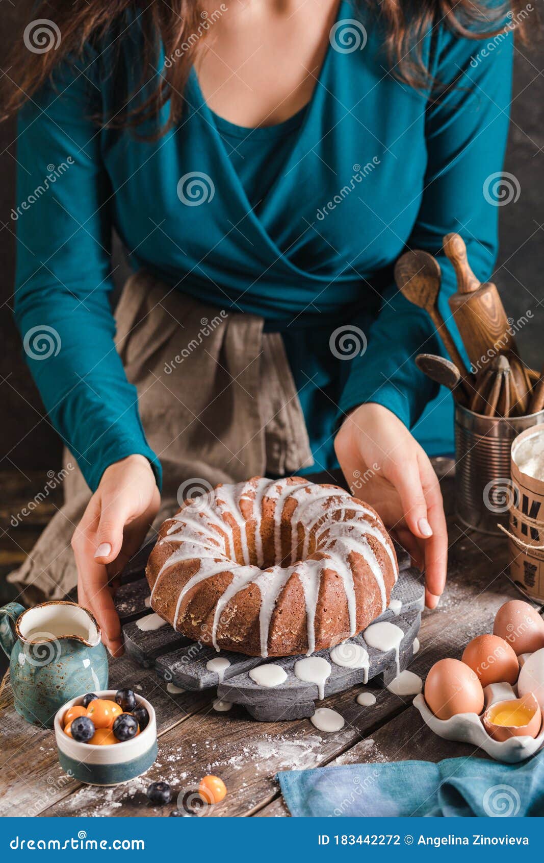 Easter Yeast Cake on Wooden Plate Held by Female Hands, when Served To ...