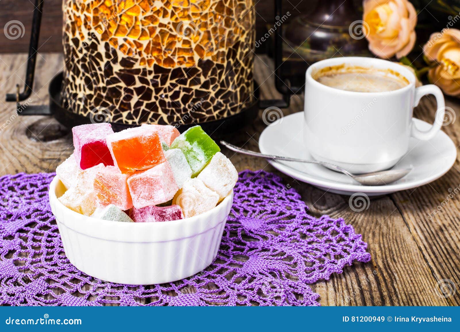 Eastern Dessert Turkish Delight and Coffee with Cream Stock Image