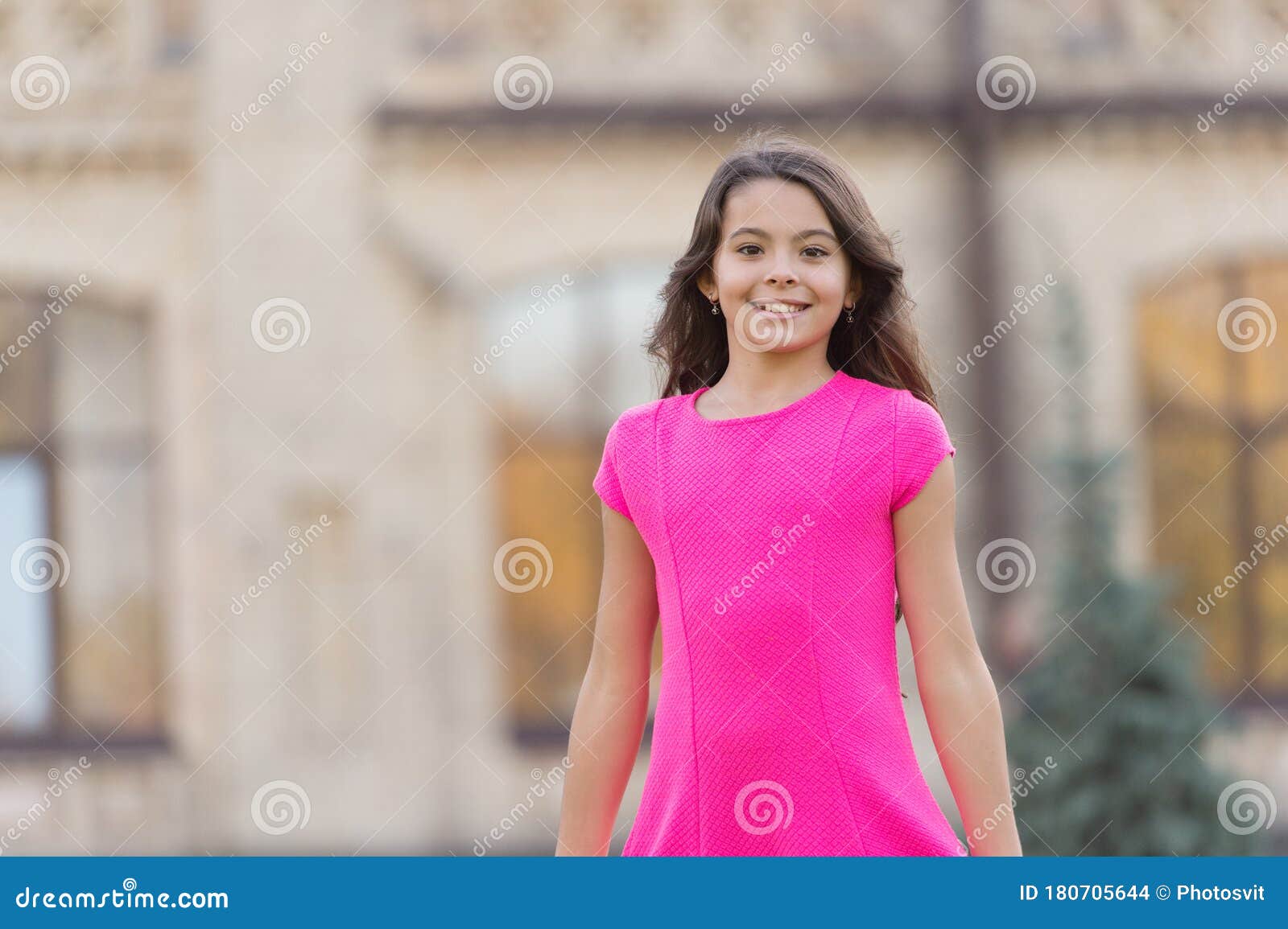 Small Kid Fashion. Small Girl Child With Perfect Hair. Childhood