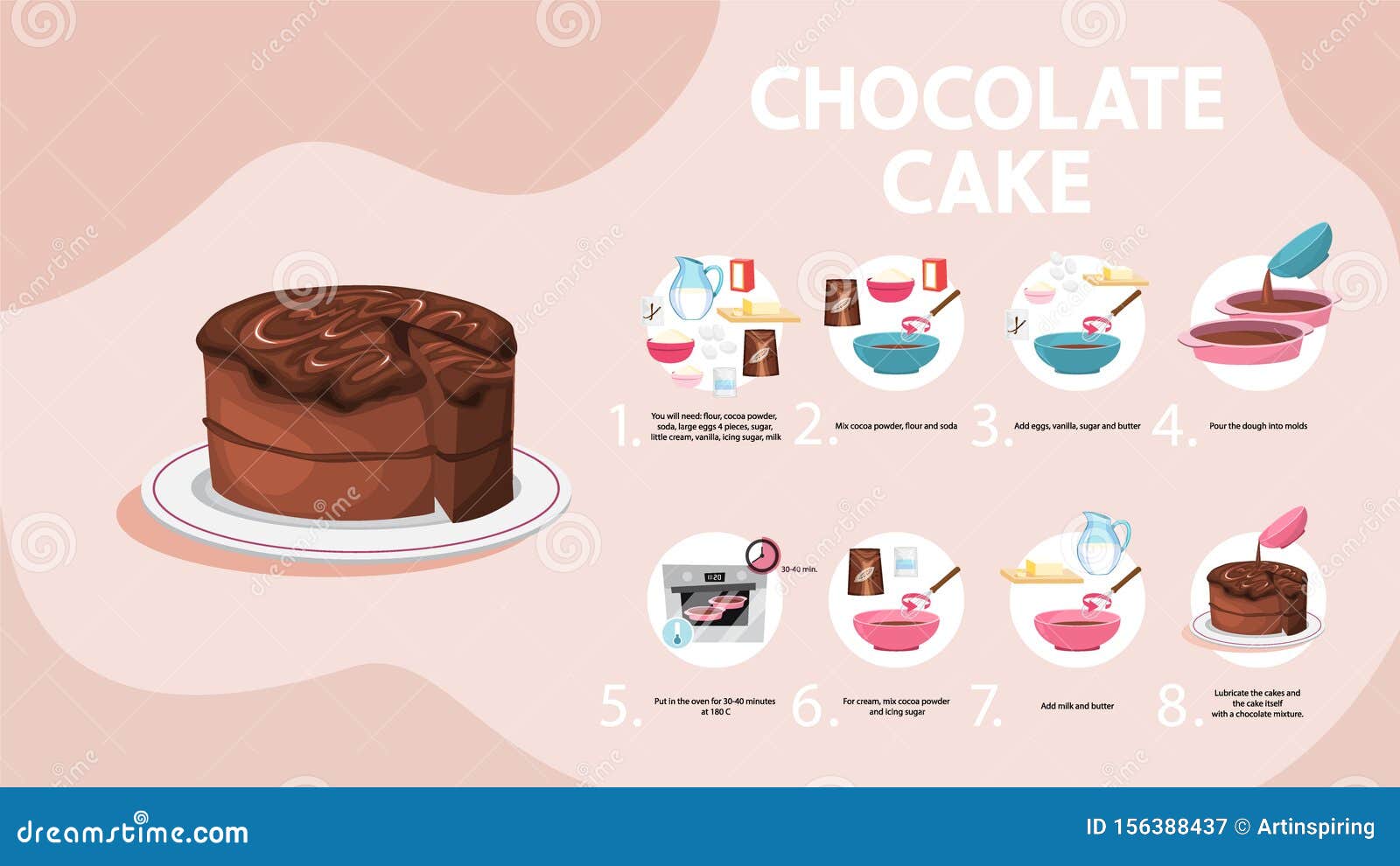 Easy Cake with Cream Recipe for Cooking at Home Stock Vector - Illustration of bake, background: 156388437 Easy Cake with Cream Recipe for Cooking at Home Stock Vector - Illustration of bake, background: 156388437