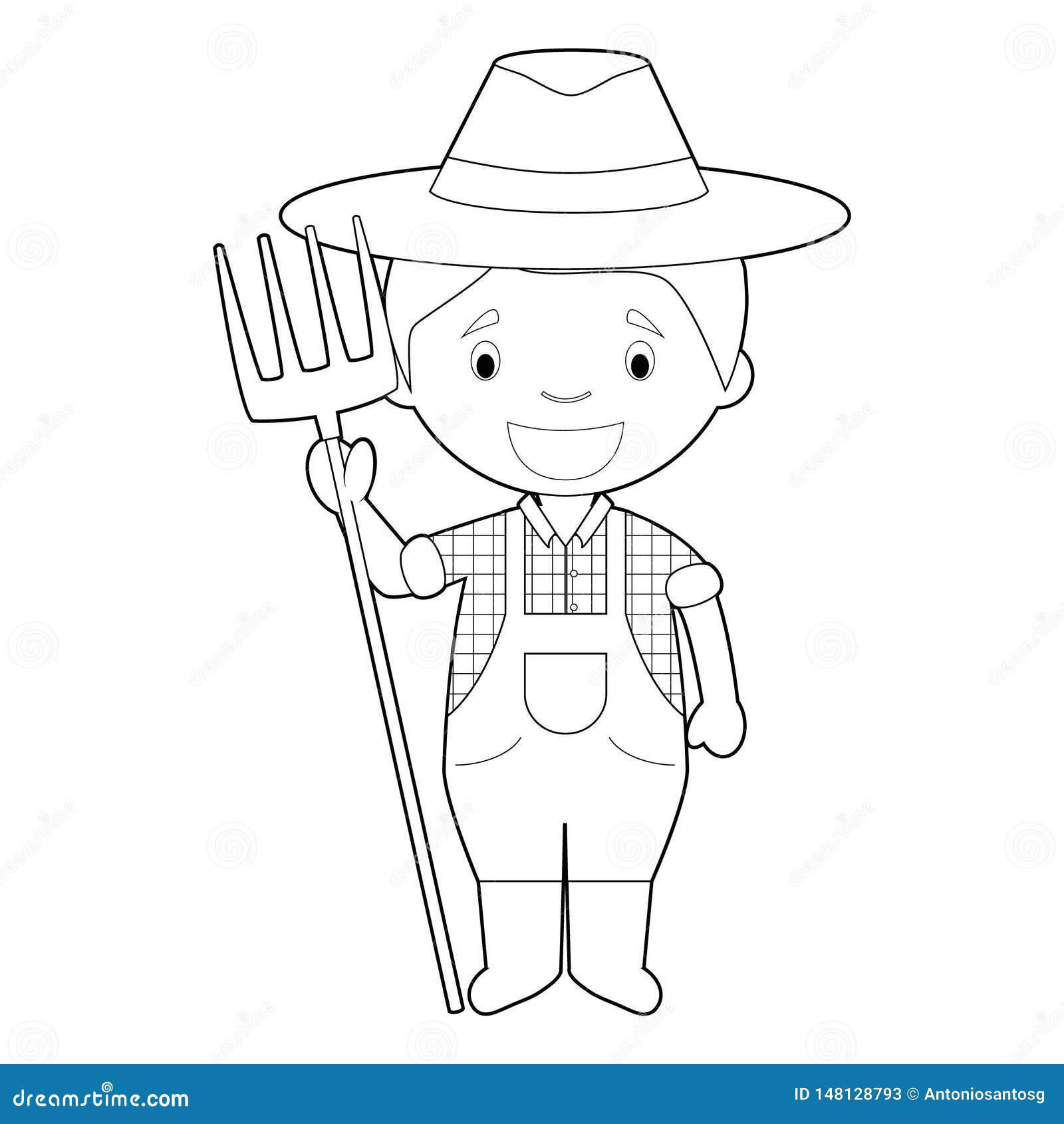 Easy Coloring Cartoon Vector Illustration of a Farmer Stock Vector