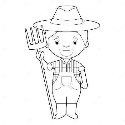 Easy Coloring Cartoon Vector Illustration of a Farmer Stock Vector ...