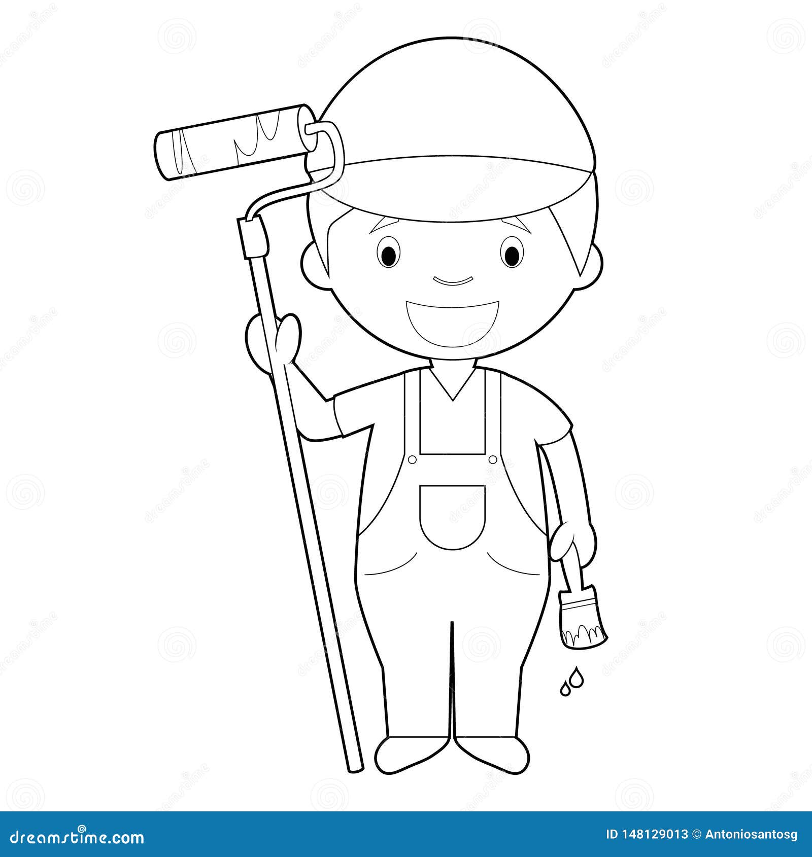 Easy Coloring Cartoon Vector Illustration of a Painter Stock Vector