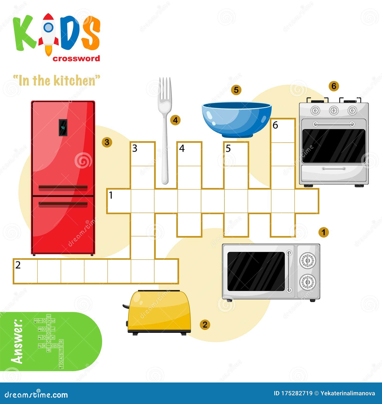 Easy Crossword Puzzle `In The Kitchen` Stock Vector - Illustration of activity, middle: 175282719