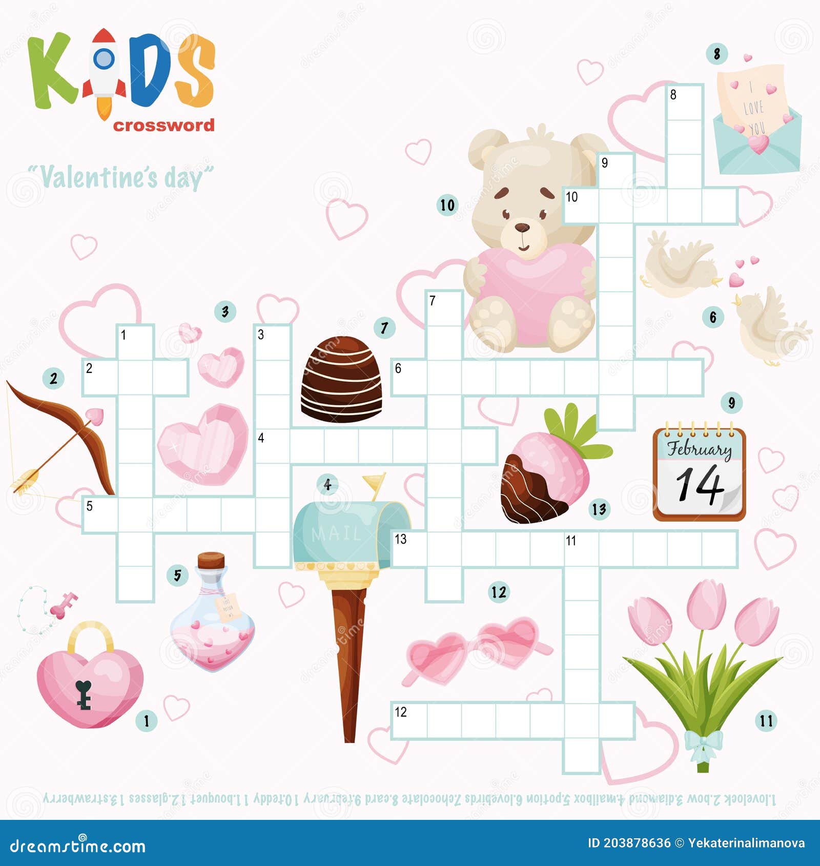 Download Easy Crossword Puzzle `Valentine`s Day` Stock Vector ...