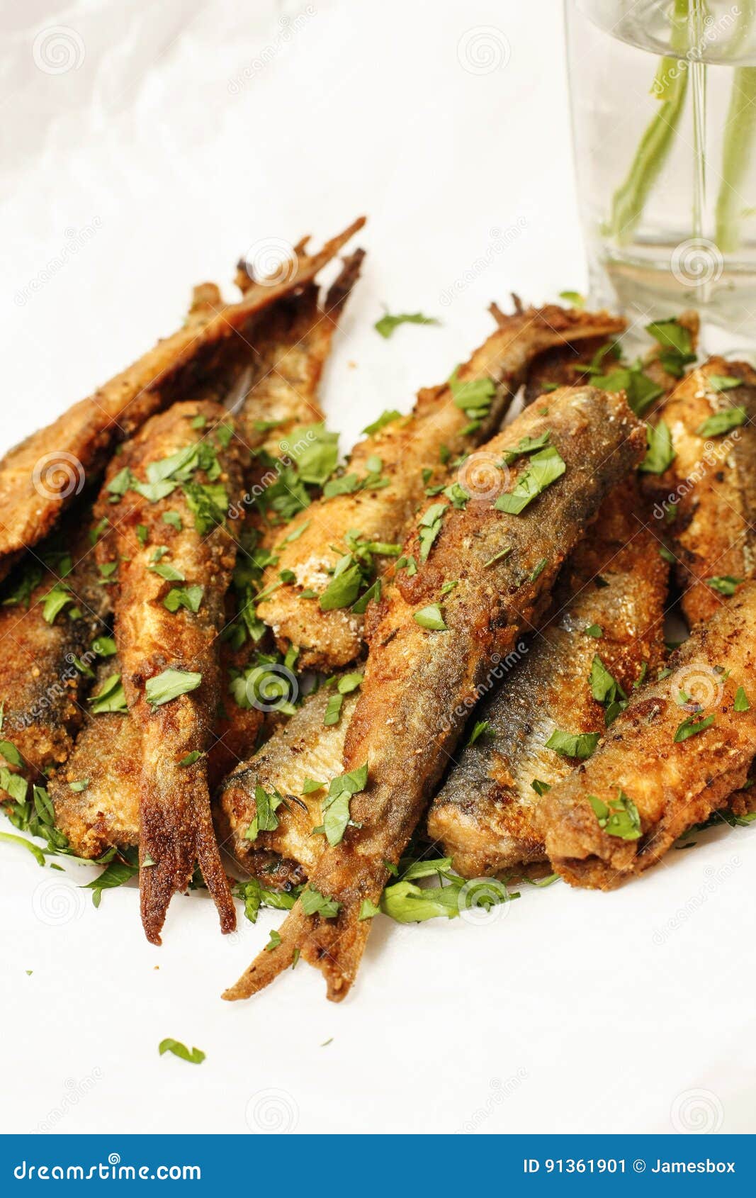 Easy Fried Pickled Herring Fish on White Platter Stock Image Image of