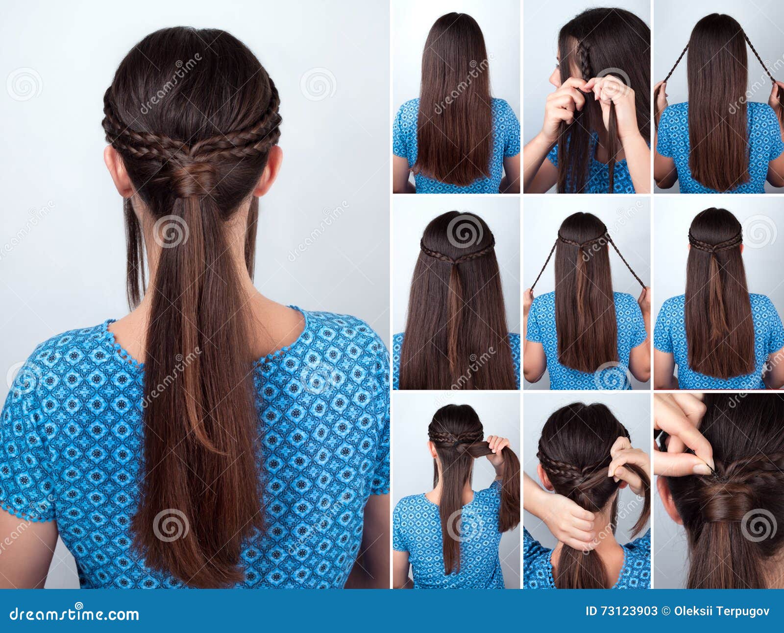 Easy Hairstyle Pony Tail With Plaits Hair Tutorial Stock