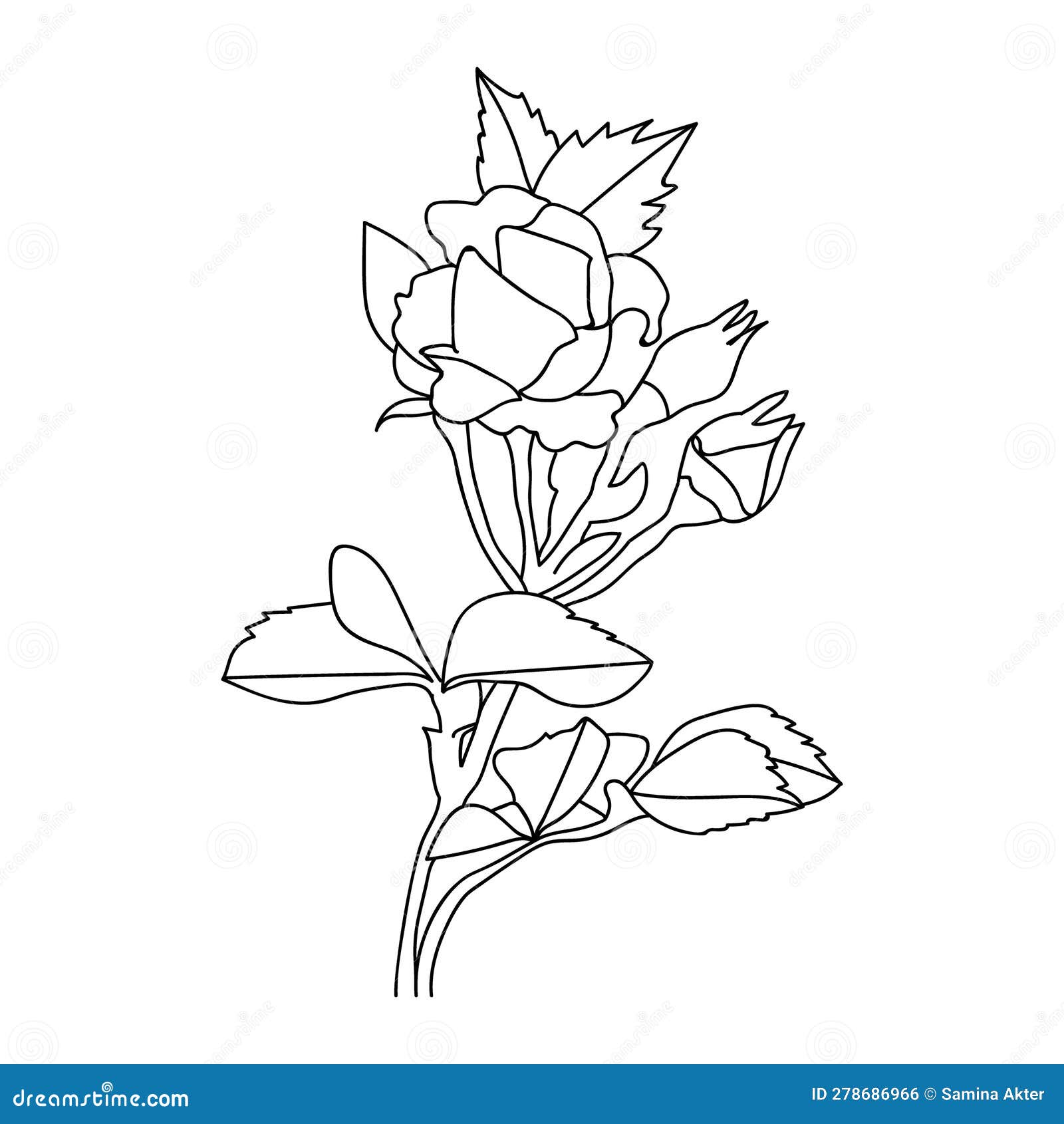 easy rose line art flower drawing kids natural coloring pages adults children pencil cute sketch simple cartoon 278686966