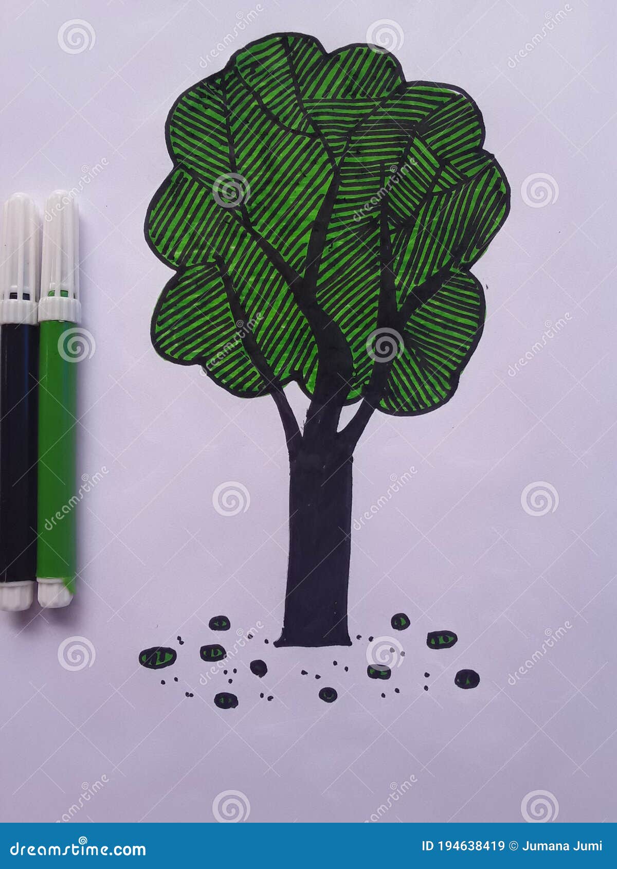 Easy Sketch Pen Drawing for Kids Stock Image - Image of green, design:  194638419