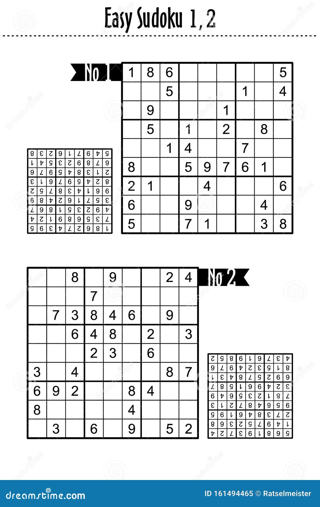 easy level sudoku puzzles 1, 2