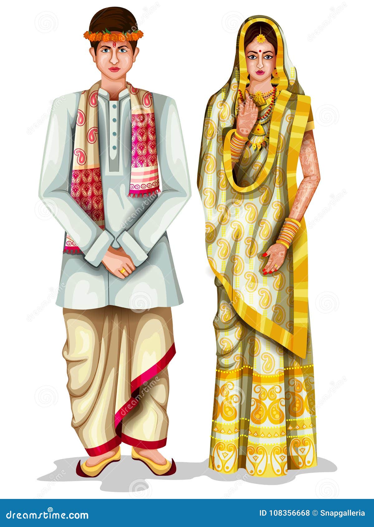 Couple In Traditional Costume Of Tamil Nadu, India Vector Illustration ...