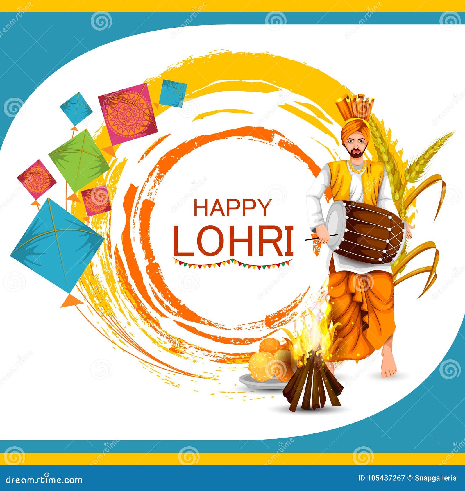 Happy Lohri Festival of Punjab India Background Stock Vector - Illustration  of agricultural, bhangra: 105437267