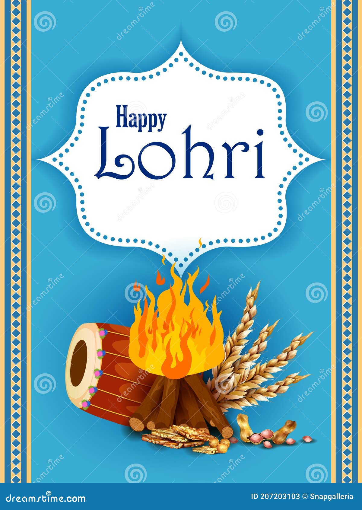 Happy Lohri Festival of Punjab India Background Stock Illustration -  Illustration of lohri, folk: 207203103