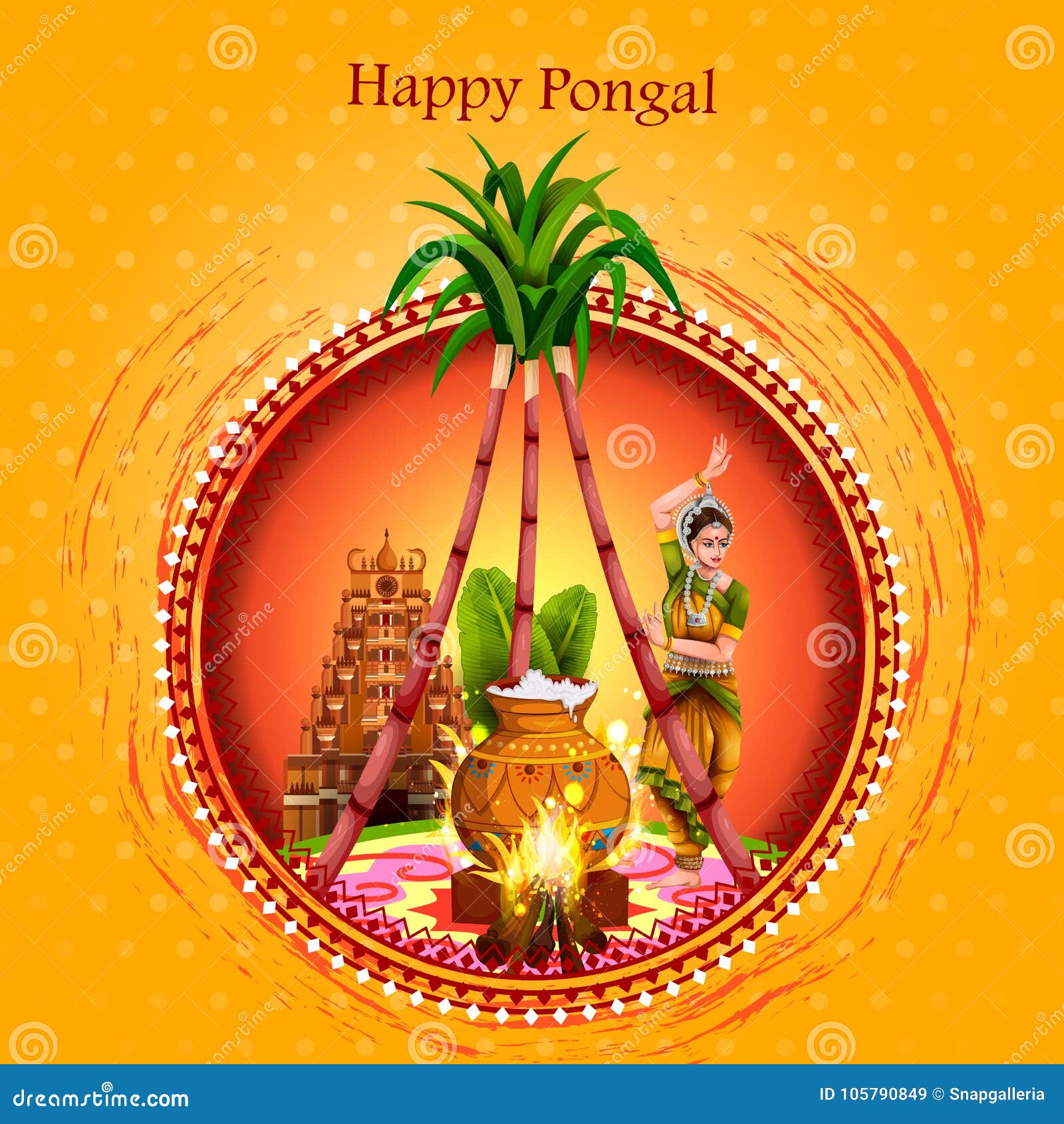 Happy Pongal Festival of Tamil Nadu India Background Stock Vector ...
