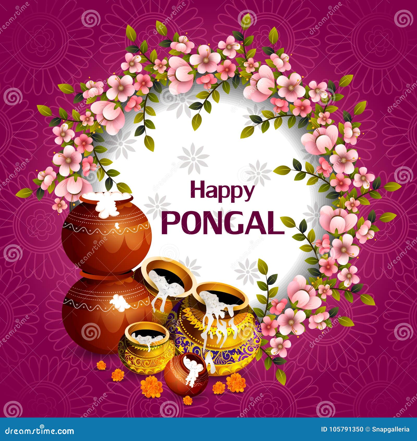 Happy Pongal Festival Of Tamil Nadu India Background Illustration ...
