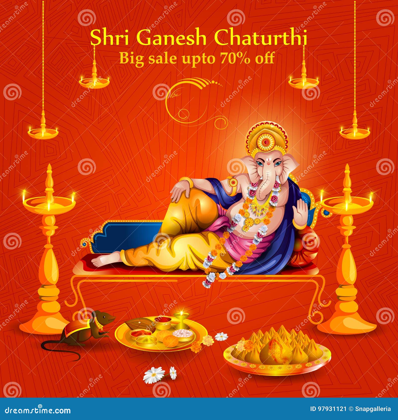 Lord Ganpati on Ganesh Chaturthi Sale Promotion Advertisement Background  Stock Vector - Illustration of greeting, design: 97931121