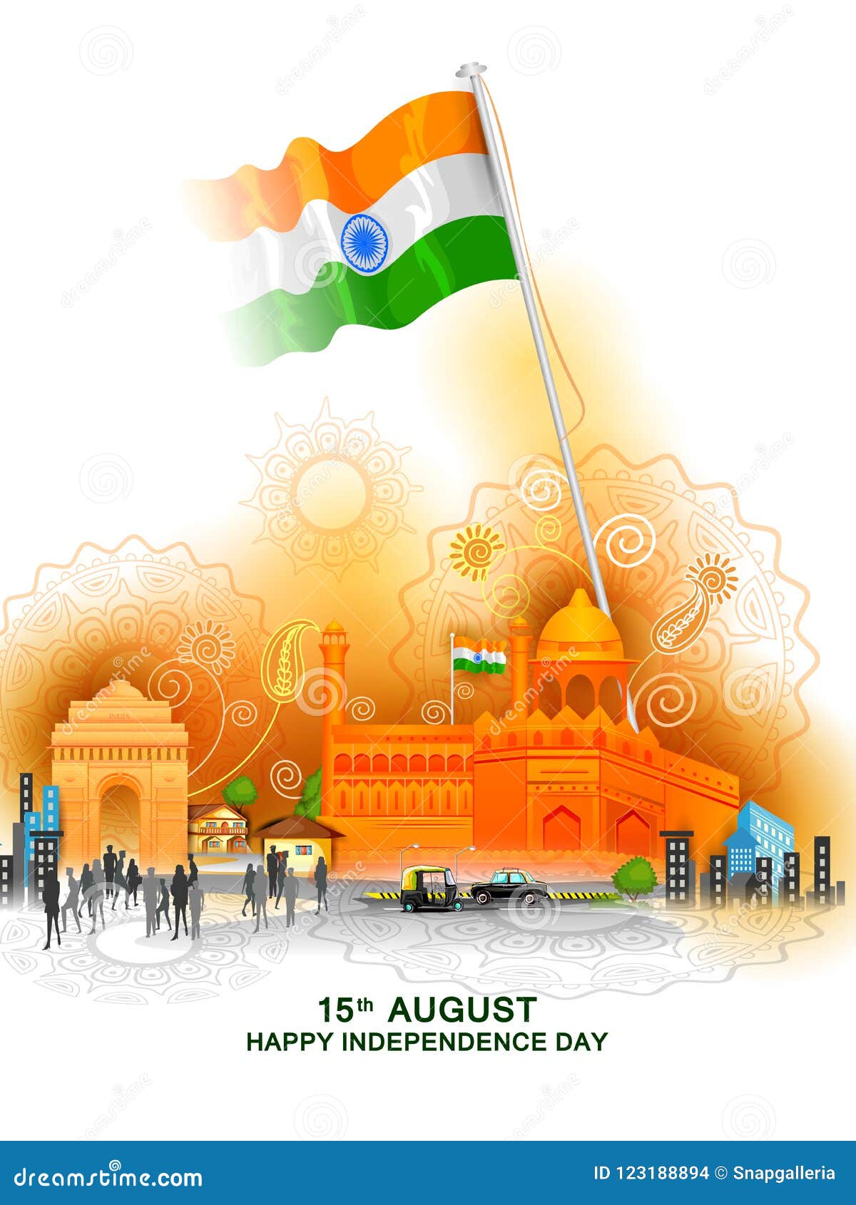 Monument and Landmark of India on Indian Independence Day Celebration  Background Stock Vector - Illustration of festival, nation: 123188894