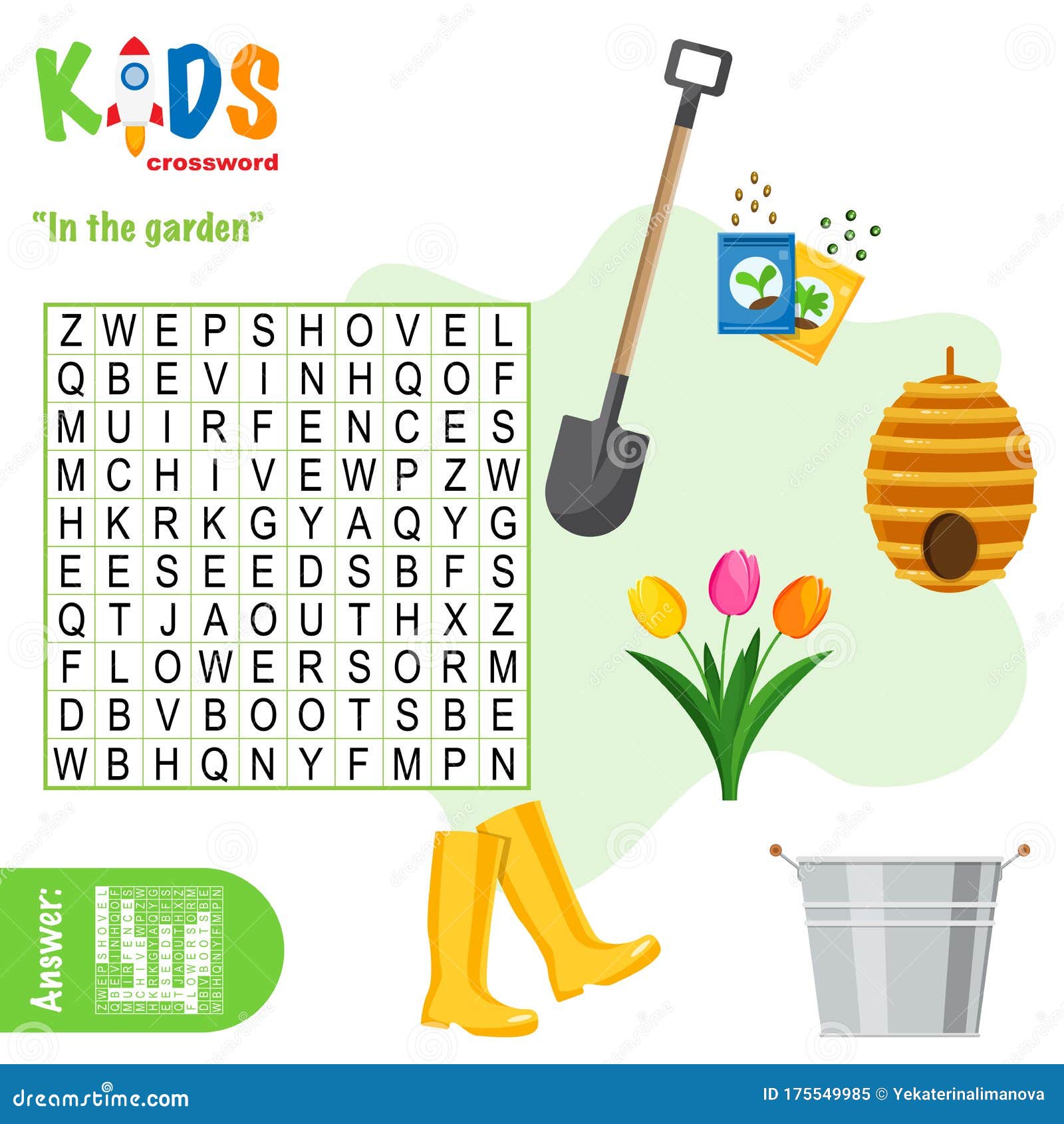 Easy Word Search Crossword Puzzle In The Garden Stock Vector Illustration Of Children Crossword 175549985