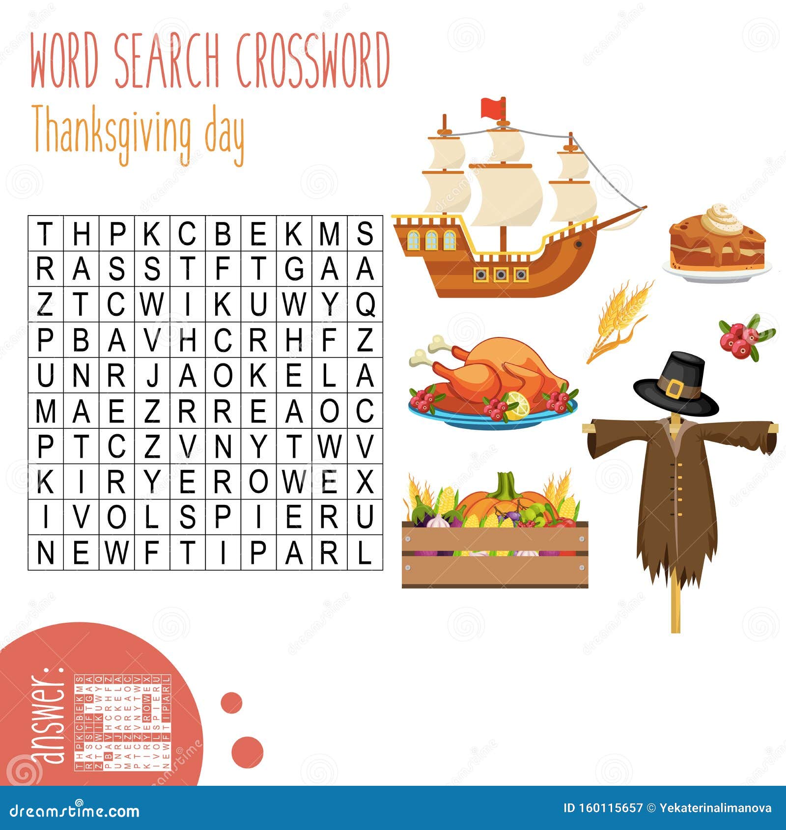 Easy Word Search Crossword Puzzle Thanksgiving Day Stock Vector Illustration Of Activity Crossword 160115657