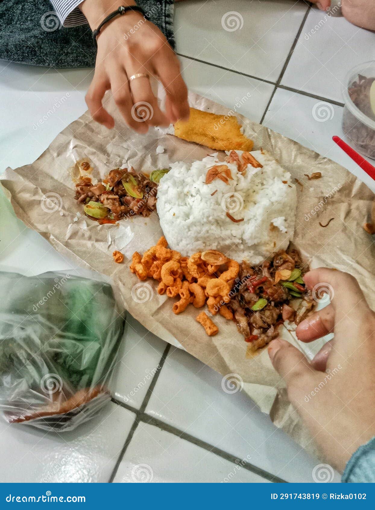 Eat Rice and Side Dishes with Friends Stock Image - Image of food