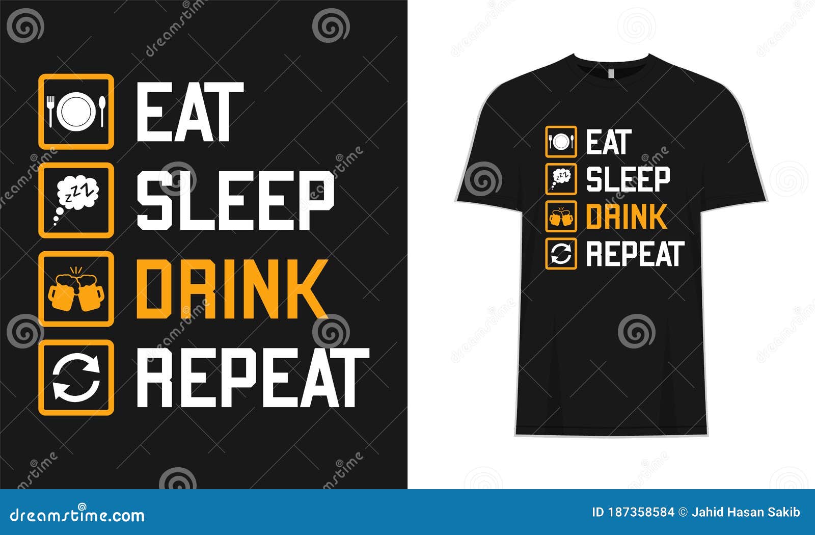 eat, sleep, drink, repeat, typography musical  base t-shirt 