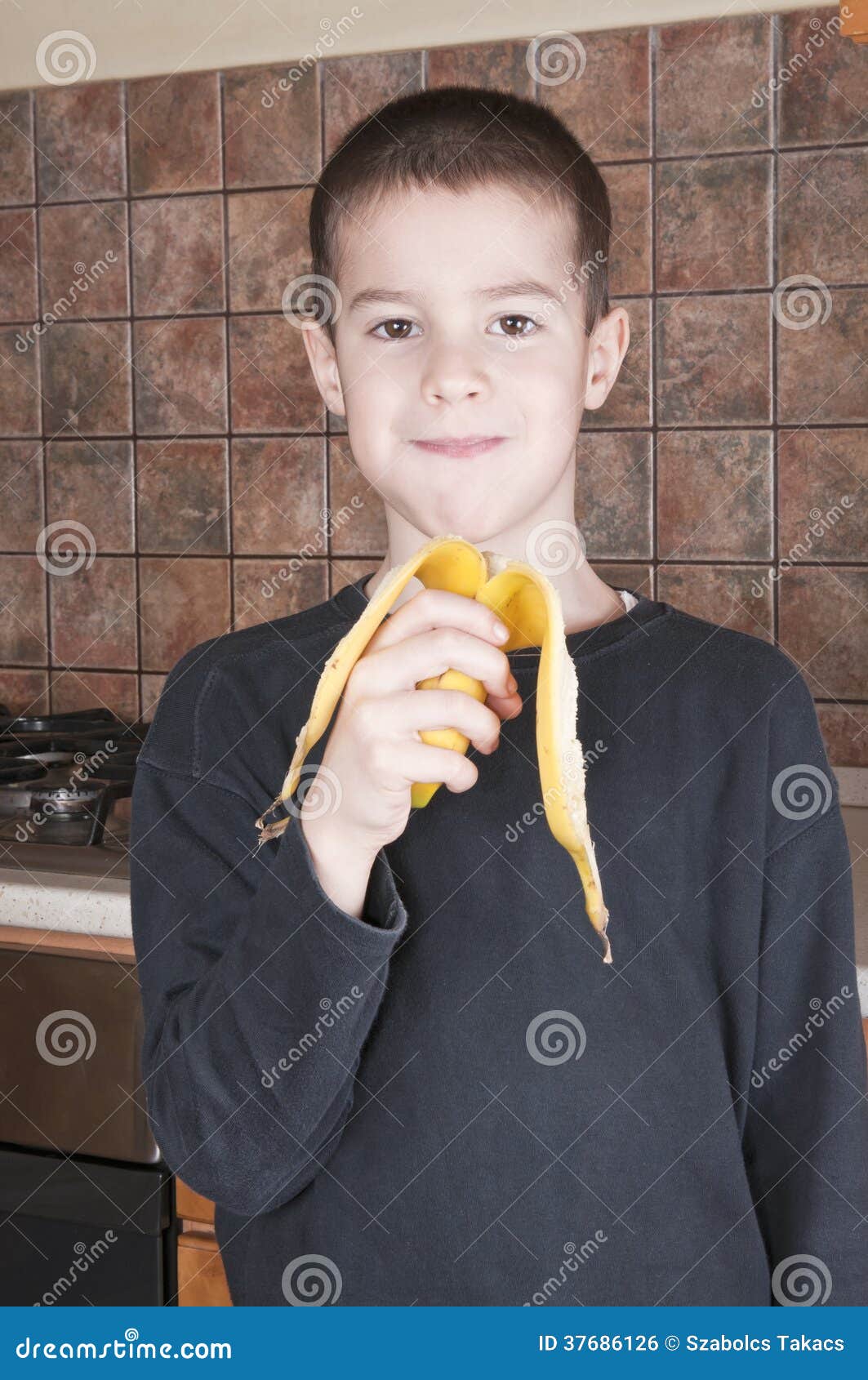 Eating banana mouth closed stock photo. Image of eyes 37686126