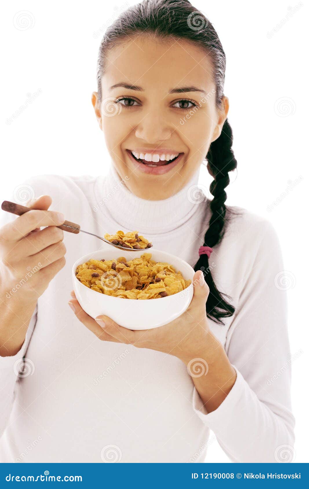 Eating cornflakes stock photo. Image of yellow, cereal 12190008