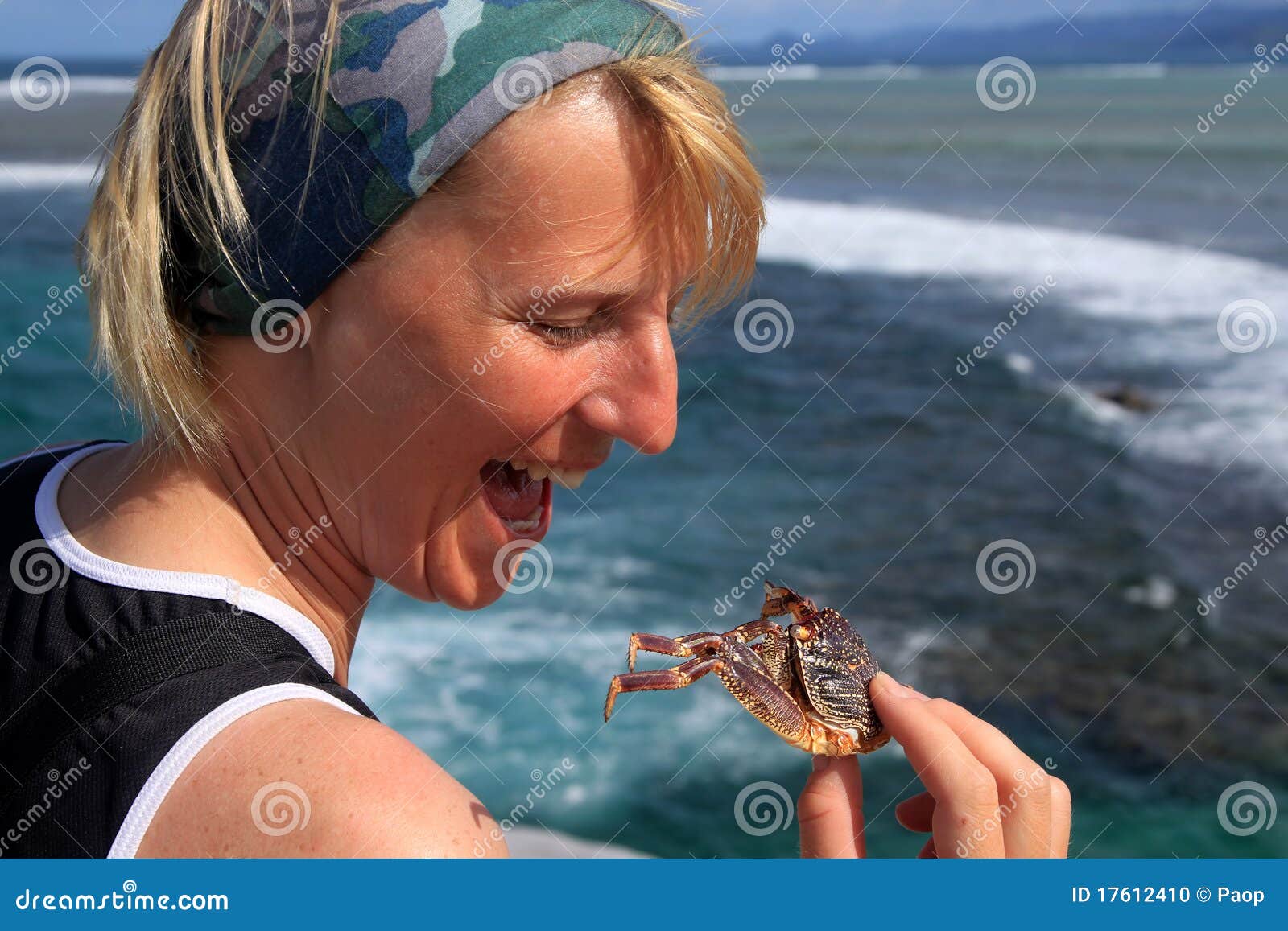 Eating crab stock photo. Image of caucasian, eyes, landscape 17612410