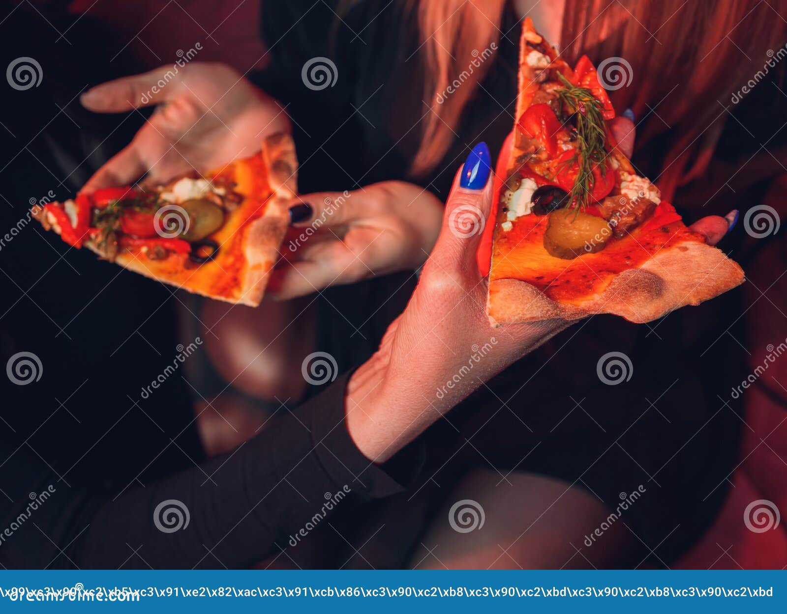 Eating Pizza. Group Of Friends Sharing Pizza Together. People Hands Taking  Slices Of Pepperoni Pizza. Fast Food, Friendship, Leisure, Lifestyle. Stock  Photo