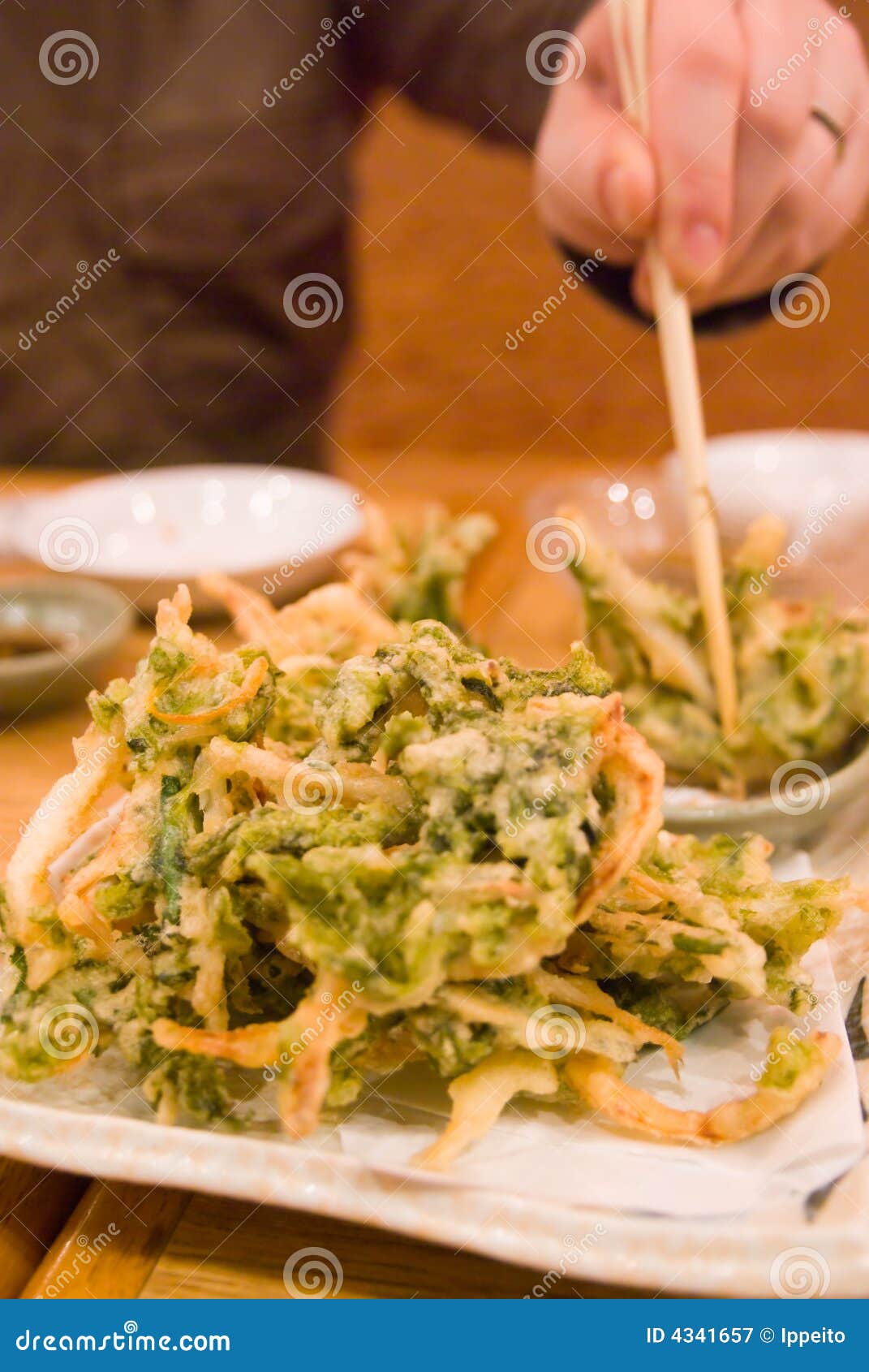 Eating vegetable tempura stock image. Image of japan, dipping - 4341657