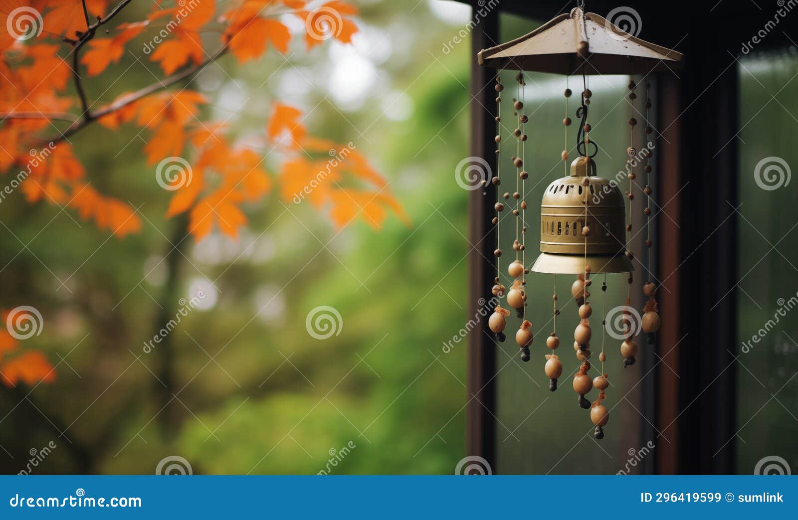 Eaves of House Hanging Wind Chimes Stock Illustration