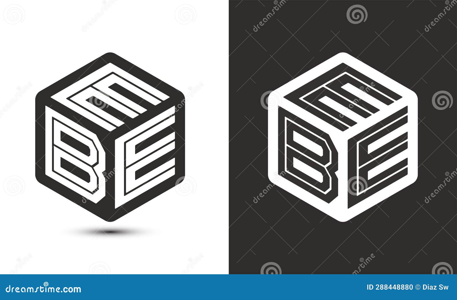 ebe letter logo  with illustrator cube logo,  logo modern alphabet font overlap style