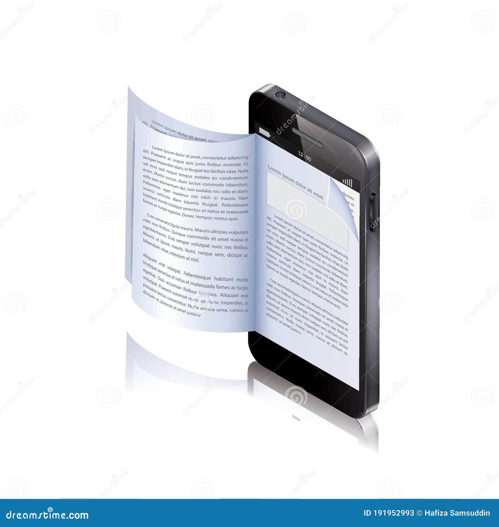 Ebook Concept on a Mobile Phone. Vector Illustration Decorative Design