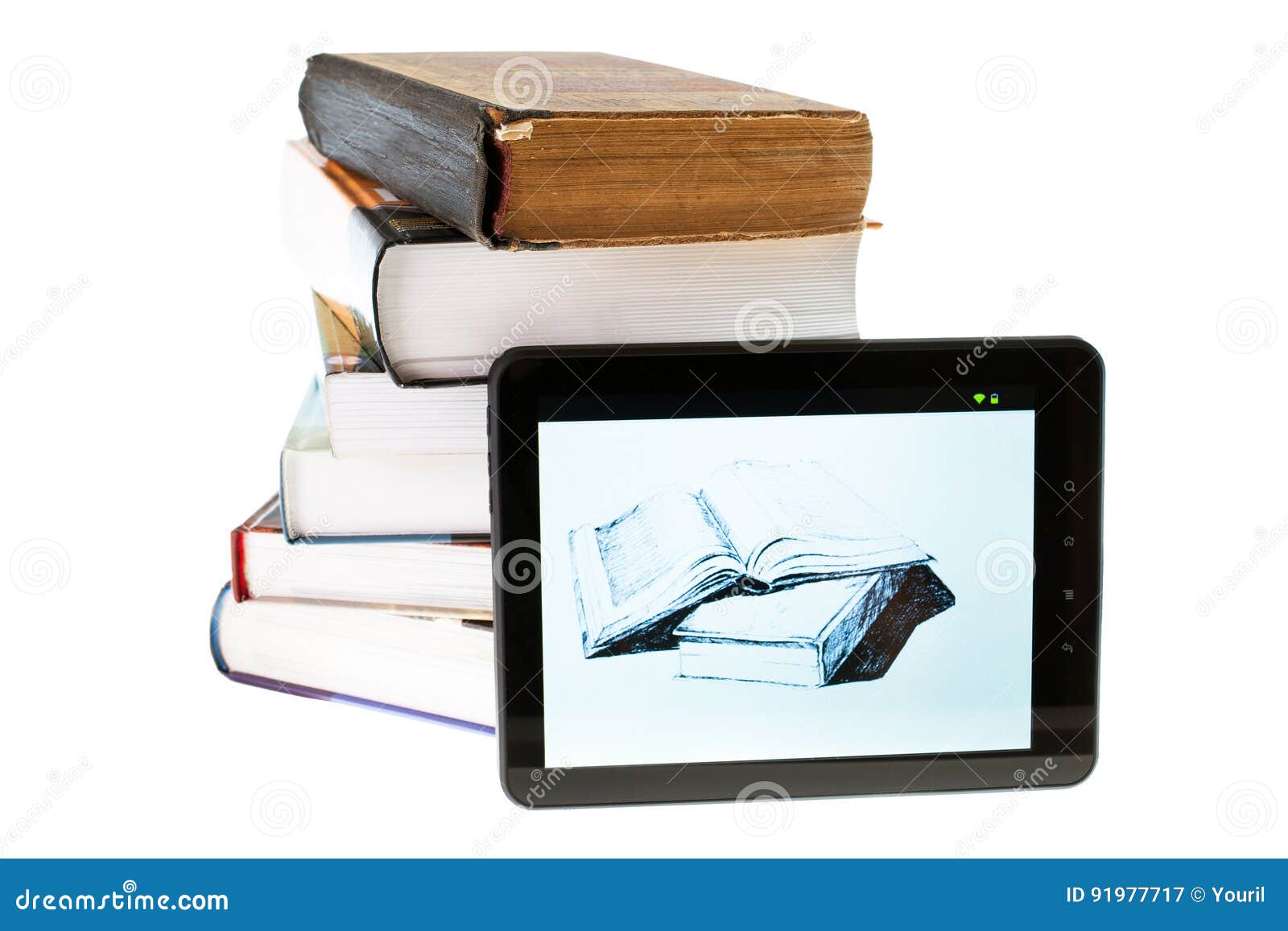 Ebook And Stack Of Paper Book On Background Isolated Stock Image