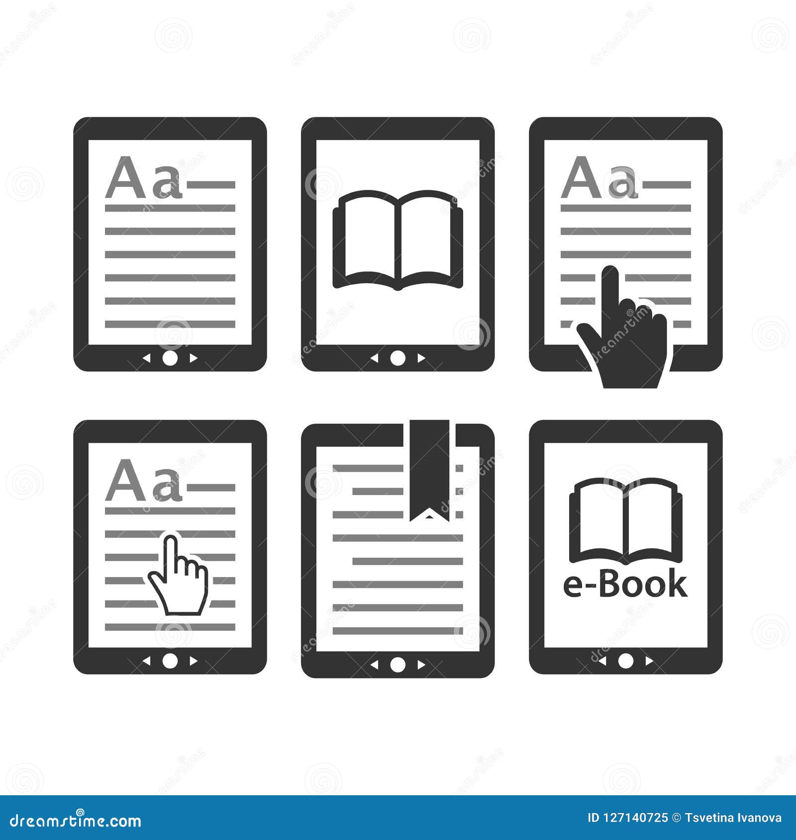 ebook tablet e-reader device icon set. e reading, e book icons.