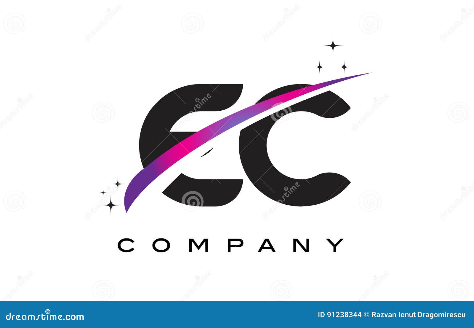 ec e c black letter logo  with purple magenta swoosh