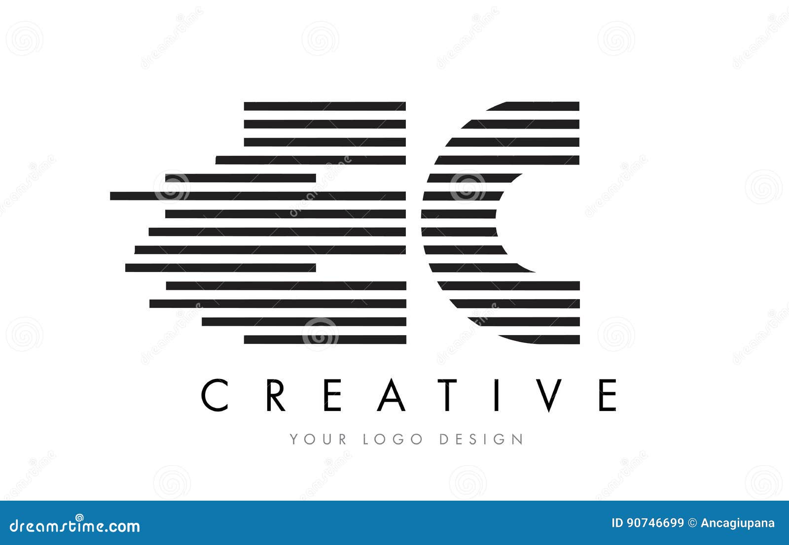 ec e c zebra letter logo  with black and white stripes